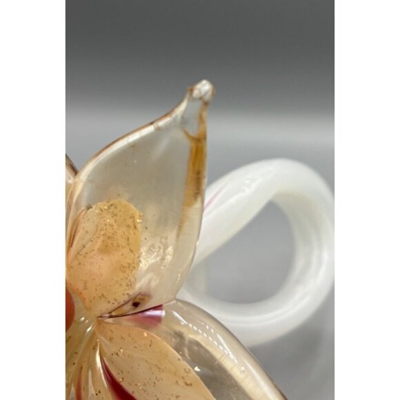 Vtg Handblown Glass Flower Paperweight‎ Beige Red Decor Spiral Stem - Picture 5 of 6